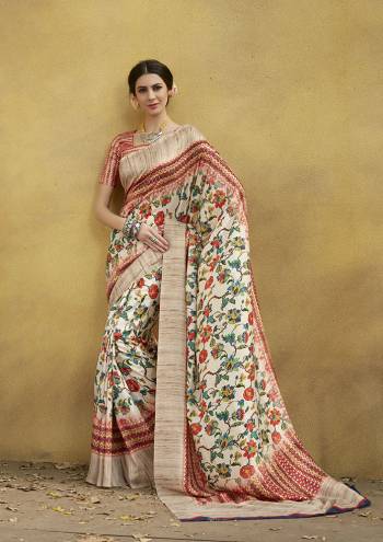 Grab This Beautiful Designer Silk Based Saree For The Upcoming Festive Season. This Saree And Blouse Are Fabricated On Tussar Art Silk Beautified With Prints All Over It. Buy Now.