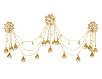 Here Is A Very Unqiue Styled Earrings Which Is In?Great Trend. Grab This Golden Colored Heavy Earring Which Has To Be Tucked Over The Back Side Hair. It Is Beautified With Pearls