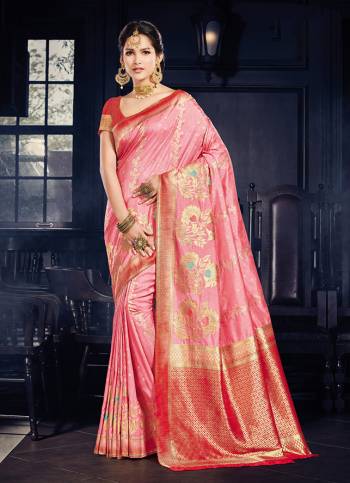 Get ready For The Upcoming Festive Season With This Designer Silk Based Saree Paired With Art Silk Fabricated Blouse. This Saree And Blouse Are Beautified With Heavy Weave All Over. Buy Now.