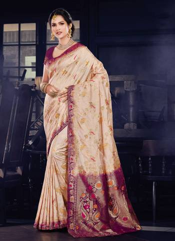 Get ready For The Upcoming Festive Season With This Designer Silk Based Saree Paired With Art Silk Fabricated Blouse. This Saree And Blouse Are Beautified With Heavy Weave All Over. Buy Now.