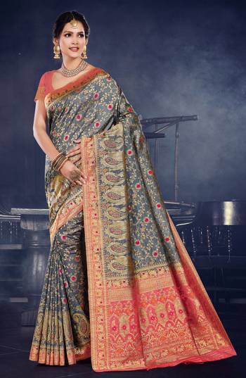 For A Rich And Elegant Look In Traditionals. Grab This Designer Silk Based Saree Paired With art Silk Fabricated Blouse. It Is Beautified With Heavy Weave all Over, And Its  Fabric And Color Pallete Gives A Rich Look To Your Personality. 