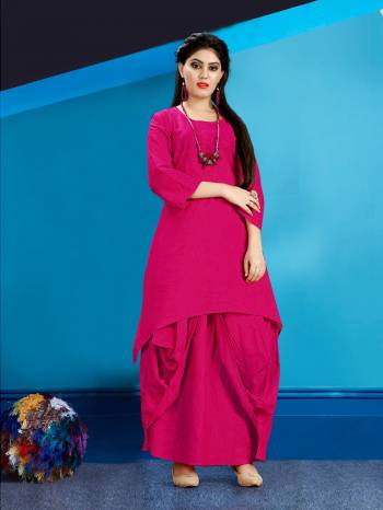 Get Ready For The Upcoming Festive Season With This Readymade Dhoti Kurta Set In Rani Pink Color. This Pretty Kurta And Dhoti Are Fabricated On Cotton Slub And Also It Is Available In All Regular Sizes. Buy Now.