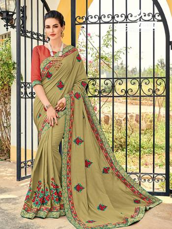 Presenting this Pastel green color silk fabrics saree. Ideal for party, festive & social gatherings. this gorgeous saree featuring a beautiful mix of designs. Its attractive color and designer heavy embroidered design, Flower embroidered butta design, stone design, beautiful floral design work over the attire & contrast hemline adds to the look. Comes along with a contrast unstitched blouse.