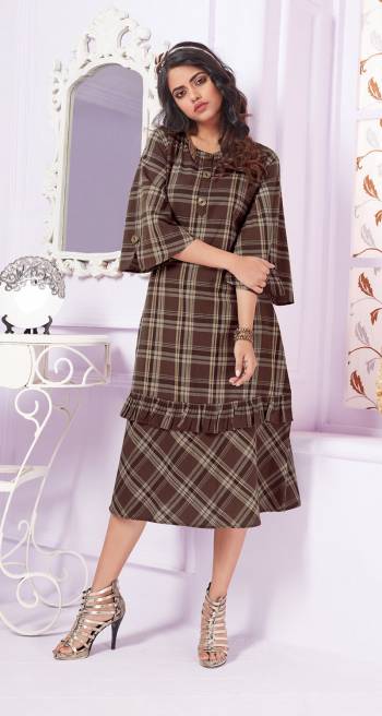 If You Are Looking Something For Your Office Wear, Than Grab This Designer Readymade Printed Kurti In Brown Color Fabricated On Cotton. This Kurti Is Cotton Based Beautified Checks Prints All Over. 