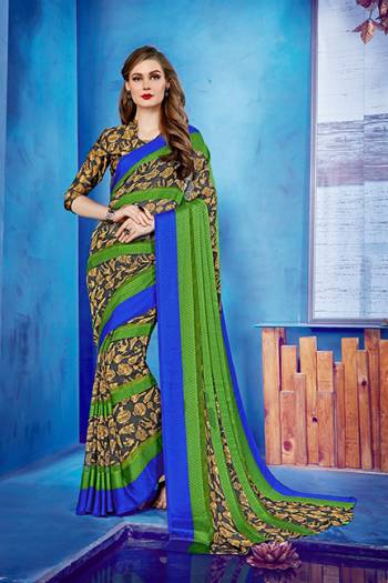 Add Some Casulas With This Beautiful Printed Saree Fabricated On Georgette Paireed With Satin Fabricated Blouse. This Saree Is Beautified With Printed Satin Patta Giving It An Attractive Look. 