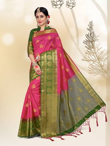 Add This Pretty Saree For your Semi-Casual Wear With Weave All Over. This Saree And Blouse Are Fabricated On Paper Silk Which Ensures Superb Comfort All Day Long.