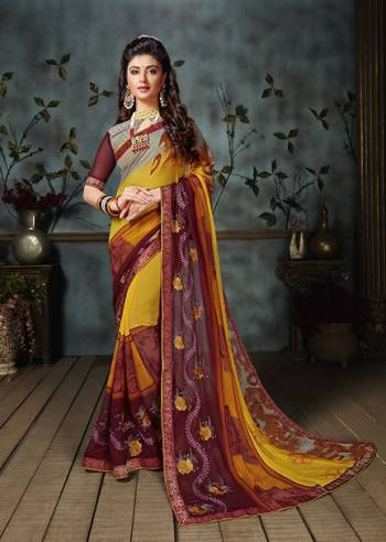 Add Some Casuals With This Pretty Georgette Based Saree Beautified With Prints. It Is Light In Weight As It Is Weightless Fabric Which Also Perfect For Summer. Buy Now.