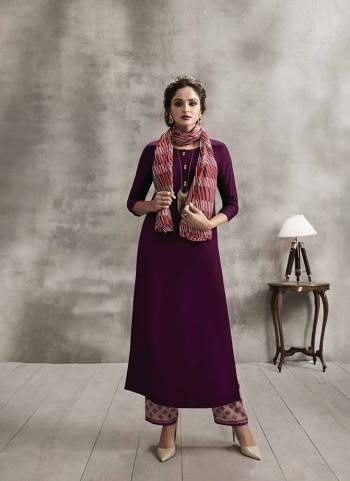 Grab This Rich Looking Designer Readymade Kurti In Wine Color Paired With Beige Colored Bottom And Multi Colored Scarf. Kurti And Plazzo are Fabricated On Rayon Paired With Soft Cotton Printed Dupatta. All Its Fabrics are Soft Towards Skin And Easy To Carry All Day Long. 