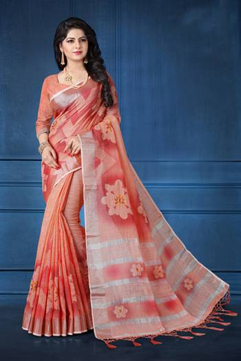 Add This Pretty Saree For your Semi-Casual Wear With Floral Prints All Over. This Saree And Blouse Are Fabricated On Linen Which Ensures Superb Comfort All Day Long