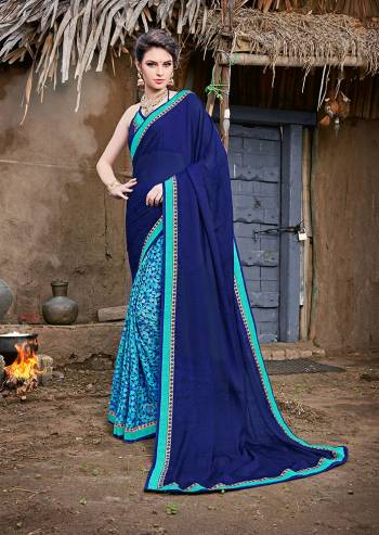 Here Is A Very Pretty For Your Casual Or Semi-Casual Wear. This Saree And Blouse Are Fabricated On Magic Chiffon Beautified With prints And Lace Border. Buy Now.