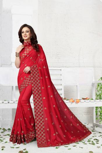 Adorn The Pretty Angelic Look In This Attractive Designer Saree In Red Color Paired With Red Colored Blouse. This Saree And Blouse Are Silk Based Which Also Gives A Rich Look To Your Personality. 