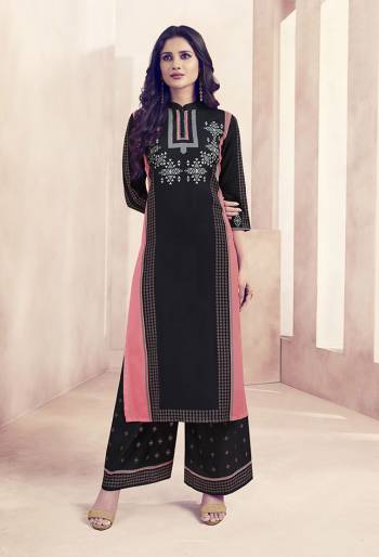 For A Bold And Beautiful Look, Grab This Designer Readymade Kurti And Plazzo Set In Black Color Fabricated On Rayon. Both Its Top And Bottom Are Beautified With Prints And Available In All Regular Sizes. 