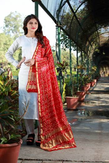 Add This Pretty Dupatta To Your Wardrobe For Your Semi-Casuals Or Festive Wear. This Pretty Dupatta Is Fabricated On Poly Chiffon Silk Beautified With Bandhani Prints All Over, Buy Now.