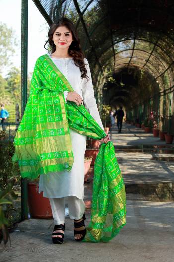 Add This Pretty Dupatta To Your Wardrobe For Your Semi-Casuals Or Festive Wear. This Pretty Dupatta Is Fabricated On Poly Chiffon Silk Beautified With Bandhani Prints All Over, Buy Now.