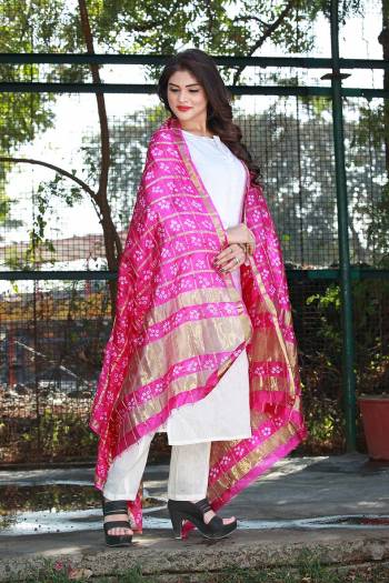 Add This Pretty Dupatta To Your Wardrobe For Your Semi-Casuals Or Festive Wear. This Pretty Dupatta Is Fabricated On Poly Chiffon Silk Beautified With Bandhani Prints All Over, Buy Now.