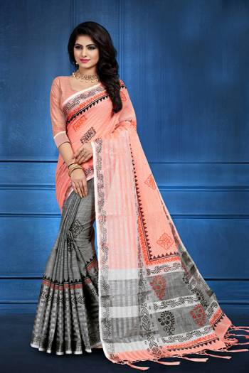 Add This Pretty Saree For your Semi-Casual Wear With Floral Prints All Over. This Saree And Blouse Are Fabricated On Linen Which Ensures Superb Comfort All Day Long