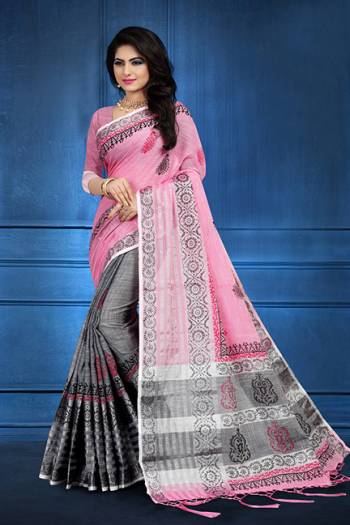 Grab This Pretty Printed Saree For Your Semi-Casuals. This Saree?And Blouse Are Fabricated On Linen Beautified With Flaoral Prints All Over It, This Saree Is Light In Weight And Easy To Carry All Day Long