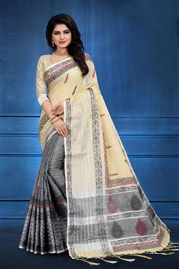 Grab This Pretty Printed Saree For Your Semi-Casuals. This Saree?And Blouse Are Fabricated On Linen Beautified With Flaoral Prints All Over It, This Saree Is Light In Weight And Easy To Carry All Day Long