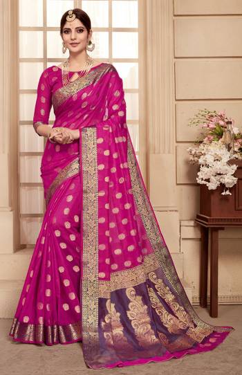 Celebrate This Festive Season Wearing This Saree In Magenta Pink Color. This Saree And Blouse Are Fabricated On Banarasi Art Silk. Beautified With Weave All Over. Its Attractive Color And Weave Will Earn You Lots Of Compliments From Onlookers. 