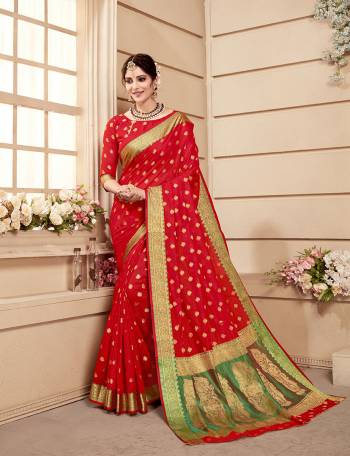 Get Ready For The Upcoming Festive And Wedding Season With This Silk Based Saree In Red Color. This Saree And Blouse are Banarasi Art Silk Fabricated Beautified With Attractive Weave All Over. Buy Now.