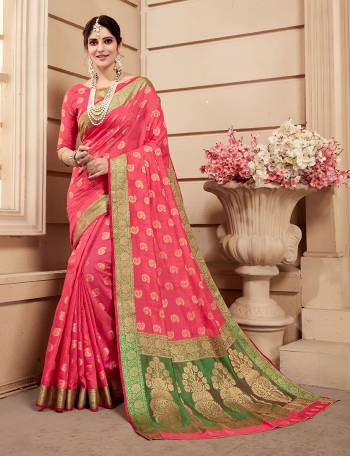 Get Ready For The Upcoming Festive And Wedding Season With This Silk Based Saree In Old Rose Pink Color. This Saree And Blouse are Banarasi Art Silk Fabricated Beautified With Attractive Weave All Over. Buy Now.