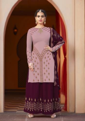 Look Pretty In Shades Of Pink With This Beautiful Designer Sharara Suit In Light Pink Colored Top Paired With Magenta Pink Colored Bottom Dupatta, Its Top And Bottom Are Georgette Based Paired With Chiffon Fabricated Dupatta. Buy Now.