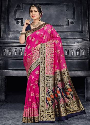 You Will Definitely Earn Lots Of Compliments In This Rich And Elegant Silk Based Saree, This Saree And Blouse are Beautified With Heavy Weave All Over, Giving It An Attractive Look.