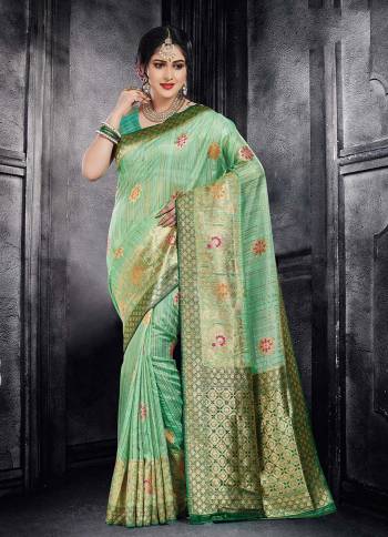 You Will Definitely Earn Lots Of Compliments In This Rich And Elegant Silk Based Saree, This Saree And Blouse are Beautified With Heavy Weave All Over, Giving It An Attractive Look.