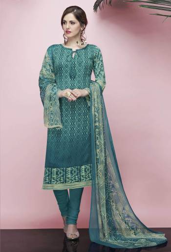 For Your Casual Wear, Grab This Pretty Dress Material In Turquoise Blue Color. Its Top And Bottom Are Fabricated On American Crepe Paired With Chiffon Fabricated Foil Art Dupatta. Its Is Beautified With Prints All Over.