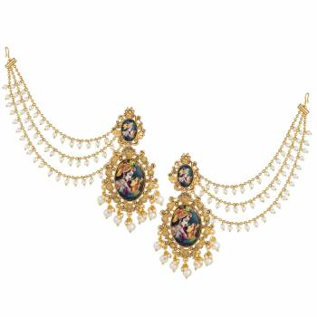 Grab This Stylish Heavy Earring. This Pretty Earring Is Beautified With Stones And Pearls Chains. Pair This Up With Any Colored Ethnic Attire. Buy Now.