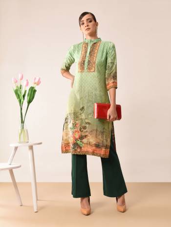 For Your Semi-Casuals, Grab This Readymade Printed Kurti Fabricated On French Crepe. This Kurti Is Light In Weight And Perfect For Summers. It Can Be Paired With Leggings, Plazzo Or Pants As Per Your Comfort.