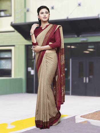 Here Is Very Pretty Printed Saree Fabricated On Faux Georgette Paired With Running Blouse, This Pretty Formal Printed Saree Is Best Suitable For Your Work Place As It Is Light Weight And Esnures Superb Comfort All Day Long. Also It Can Be Used As Uniform At Different Places Like Airports, Hospitals And Hotels. Buy Now.