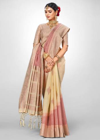 This Festive Season Look The Most Elegant Of All Wearing This Designer Silk based Saree Beautified With Weave All Over. This Saree Is Light Weight, Durable And Easy To Carry Throughout The Gala