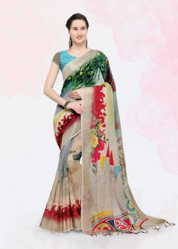 Add This Pretty Saree For Your Semi-Casuals With This Printed Saree Fabricated On Linen Paired With Linen Fabricated Blouse. Its Fabric And Color Ensures Superb Comfort All Day Long. Buy Now.