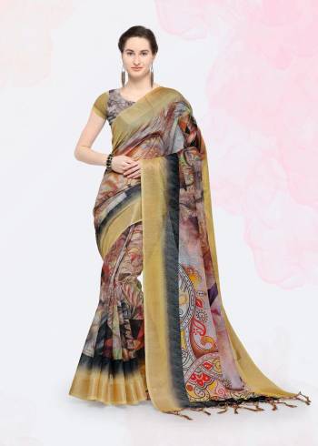 Add This Pretty Saree For Your Semi-Casuals With This Printed Saree Fabricated On Linen Paired With Linen Fabricated Blouse. Its Fabric And Color Ensures Superb Comfort All Day Long. Buy Now.