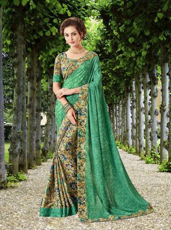 Here Is A Very Pretty Floral Printed Designer Saree, This Saree And Blouse Are Crepe Silk Based Which Is Light In Weight And Easy To Carry All Day Long. 