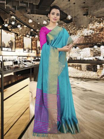 No More Worry For What To Wear At Your Place, Grab This Cotton Art Silk Fabricated Saree And Blouse Beautified With Weave All Over. This Saree Can Be Used As Uniform At Different Places Like Airports, Hospitals And Hotels