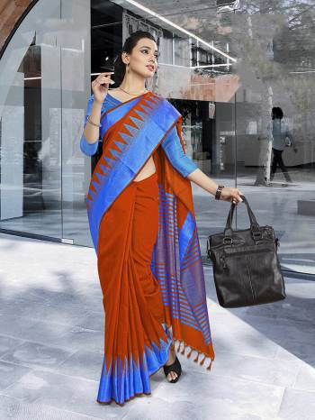 No More Worry For What To Wear At Your Place, Grab This Cotton Art Silk Fabricated Saree And Blouse Beautified With Weave All Over. This Saree Can Be Used As Uniform At Different Places Like Airports, Hospitals And Hotels