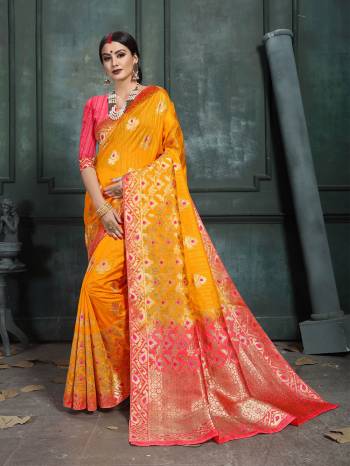 This Festive Season Look The Most Elegant Of All Wearing This Designer Silk based Saree Beautified With Weave. This Saree Is Light Weight, Durable And Easy To Carry Throuhout The Gala