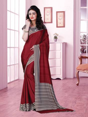 No More Worry For What To Wear At Your Place, Grab This Crepe Silk Fabricated Saree And Blouse Beautified With Prints All Over. This Saree Can Be Used As Uniform At Different Places Like Airports, Hospitals And Hotels