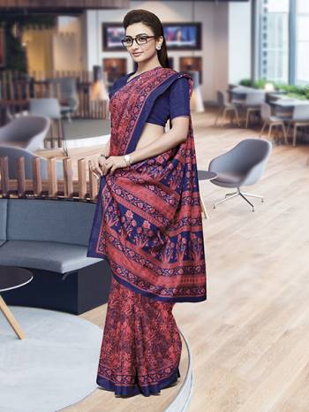 No More Worry For What To Wear At Your Place, Grab This Satin Silk Fabricated Saree And Blouse Beautified With Prints All Over. This Saree Can Be Used As Uniform At Different Places Like Airports, Hospitals And Hotels