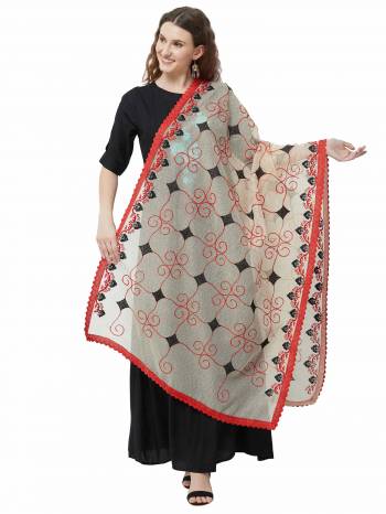 Make A Style Statement This Season With This Beautiful Dupatta In Off-White Color Crafted From Cotton Silk with classy thread work with border. 