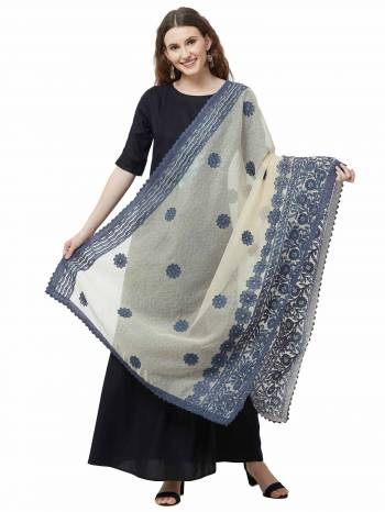 Make A Style Statement This Season With This Beautiful Dupatta In Off-White Color Crafted From Cotton Silk with classy thread work with border. 