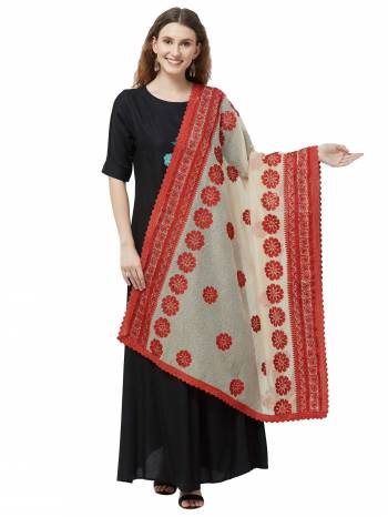 Make A Style Statement This Season With This Beautiful Dupatta In Cream Color Crafted From Cotton Silk with classy thread work with border. 