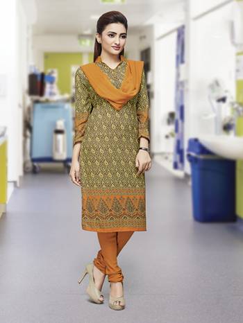 No More Worry For What To Wear At Your Place, Grab This Crepe Silk Fabricated Dress Material Beautified With Prints All Over. This Suit Can Be Used As Uniform At Different Places Like Airports, Hospitals And Hotel