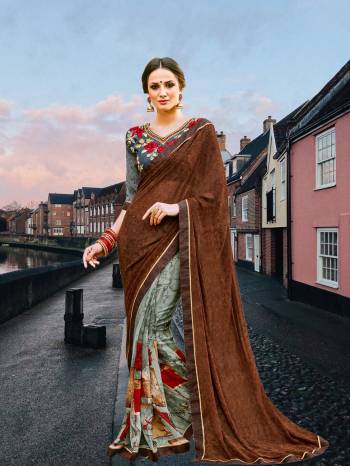 Here Is New And Unique Combination In Saree With This Brown And Grey Combination. Grab This Saree Paired With Grey Colored Blouse. It Is Fabricated On Georgette Paired With Art Silk Fabricated Blouse. Both Its Fabrics Ensures Superb Comfort All Day Long. Buy Now.