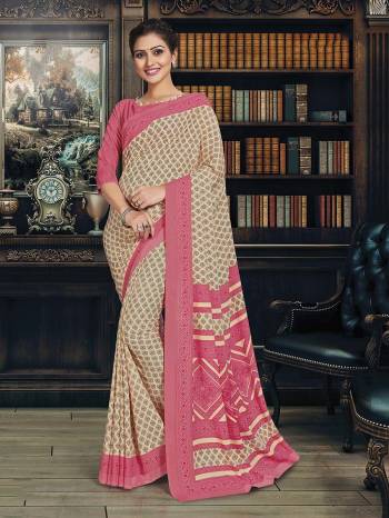 Comfort Is The First Priority When You Go To Your Work Place. So Keeping Your Comfort In Mind This Printed Saree Is Designed As A Uniform For Your Work Place. This Saree And Blouse are Fabricated On Poly Cotton Beautified With Prints Which Is Also Light In Weight And Easy To Carry All Day Long