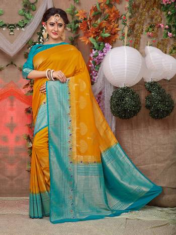 This Festive Season Look The Most Elegant Of All Wearing This Designer Silk based Saree Beautified With Weave. This Saree Is Light Weight, Durable And Easy To Carry Throuhout The Gala