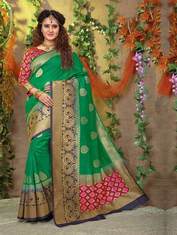 This Festive Season Look The Most Elegant Of All Wearing This Designer Silk based Saree Beautified With Weave. This Saree Is Light Weight, Durable And Easy To Carry Throuhout The Gala