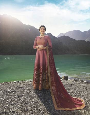 Look Pretty In This Attractive Shaded Designer Floor Length Suit In Dusty And Magenta Pink Colored Top Paired With Magenta Pink Colored Bottom And Dupatta. Its Pretty Top Is Fabricated On Soft Silk Paired With Santoon Bottom And Georgette Fabricated Dupatta. Buy Now.